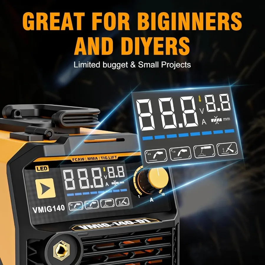 140A MIG Welder 110V Flux Core/Stick/Lift MIG 3 in 1 Welding Machine with Large Digital Screen Display for Automotive Repair Me