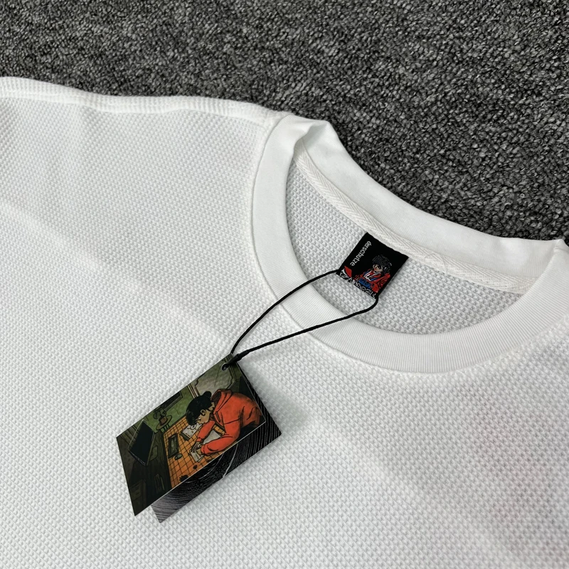Waffle Long Sleeve Embroidery Sakura Derschutze Blossom T Shirt Men Women Casual Loose High Quality Breathe T-shirt Clothes image 4