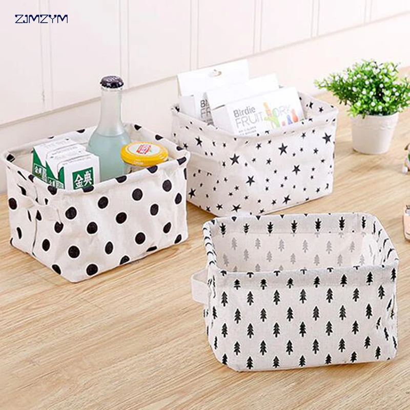 Linen Desktop Storage Basket Sundries Toy Storage Box Laundry Basket Underwear Cosmetic Organizer Office Stationery Organizer