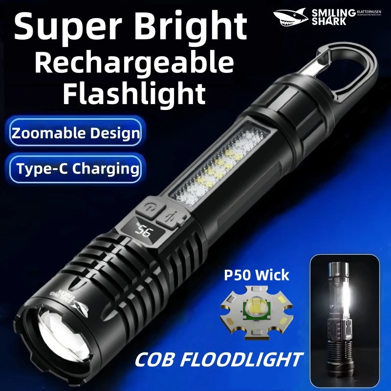 SMILINGSHARK SD5244 Ultimate Super Bright Flashlights, Rechargeable LED Zoomable Torch,Portable, for Camping, Fishing