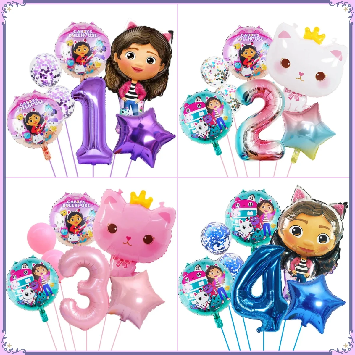 7-teiliges Gabby Dollhouse Katzen Ballons Set Geburtstagsparty Dekoration 32 Zoll Zahlen Cartoon Ballon Baby Shower Zubehör Kinderspielzeug Globos