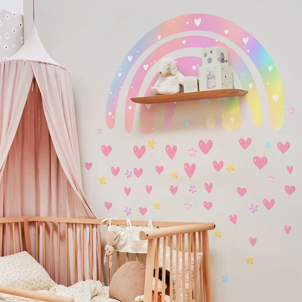 Colorful Rainbow Love Stars Wall Sticker For Kids Baby Room Background Mural Bedroom Home Decoration Removable Cartoon Decals