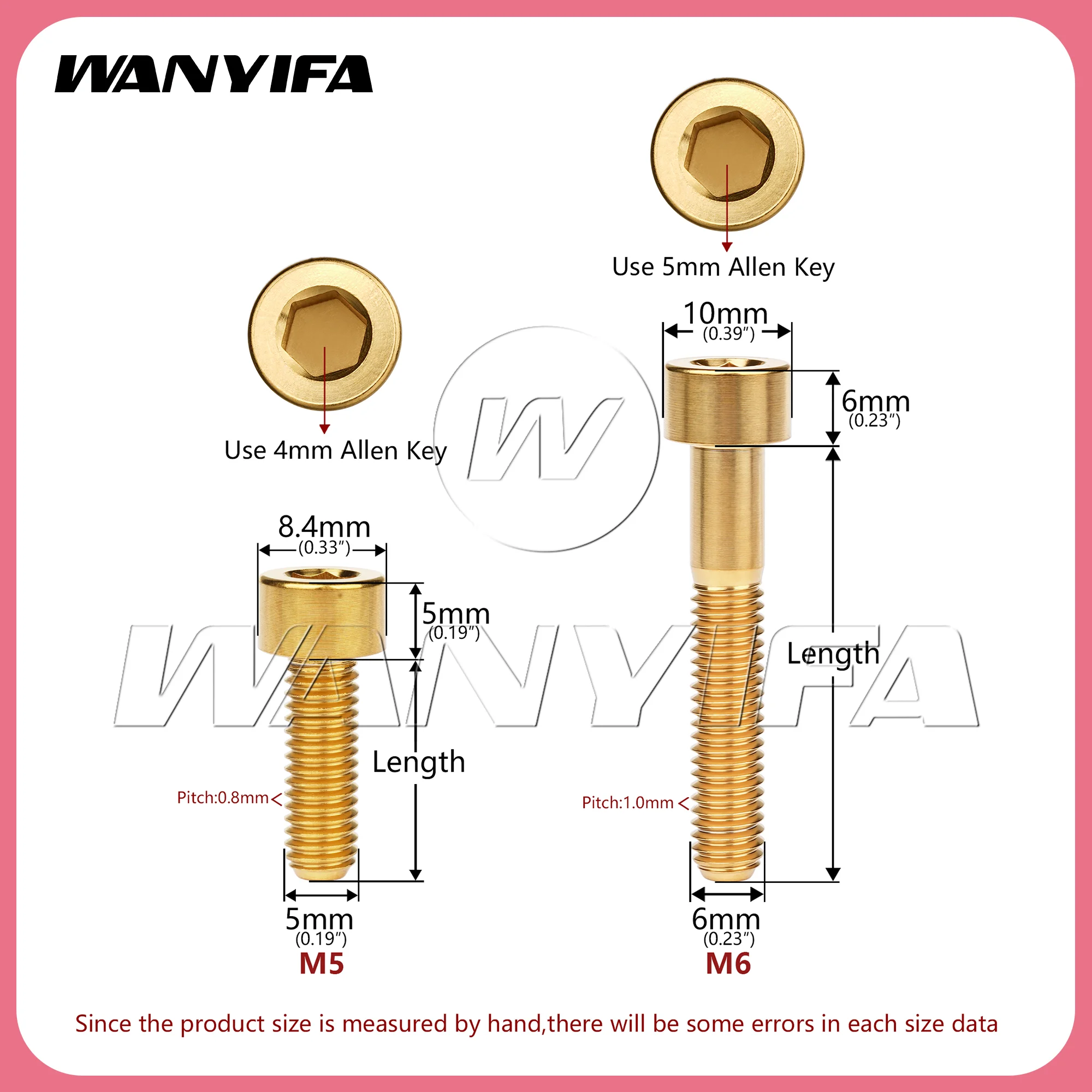 Wanyifa 10 Stück Titanschraube M5/M6x10 12 15 16 18 20 23 25 30 35 40 45 50 55 60 65 mm DIN912 Kappe Sechskantkopf für Mountainbike-Teile – Detail 2