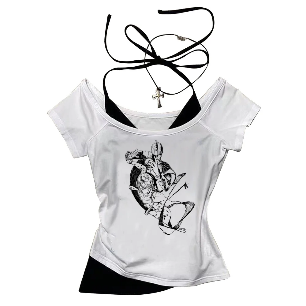 Jojo Bizarre Adventure cropped top ladies y2k scene  jojifuku vintage grunge shirt dollette goth meme
