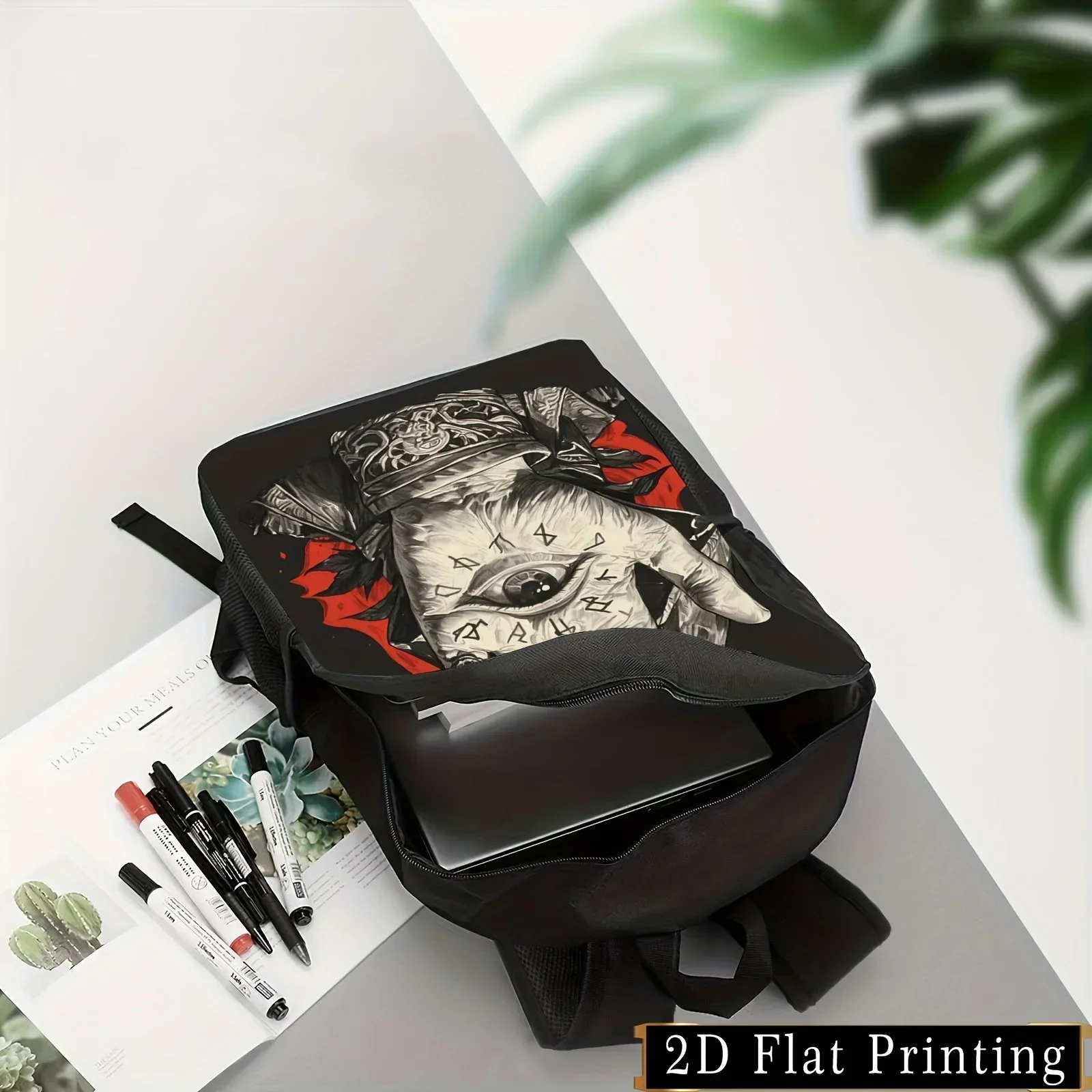Retro Mystical Polyester Backpack Street Style, Adjustable Straps, Lightweight, Foldable, Portable Laptop Bag For Over 15 Year