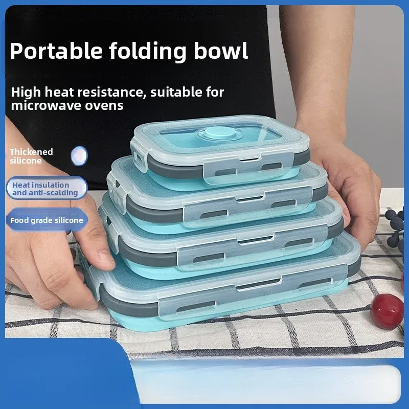Silicone Collapsible Lunch Box Set – Food Grade Microwave Safe Portable Bento Container Storage