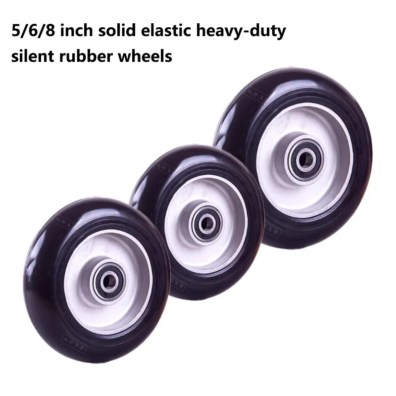 Heavy-Duty Solid Rubber Caster Wheels 5''/6''/8'' (1-Piece) Shock-Absorbent Quiet for Industrial Carts