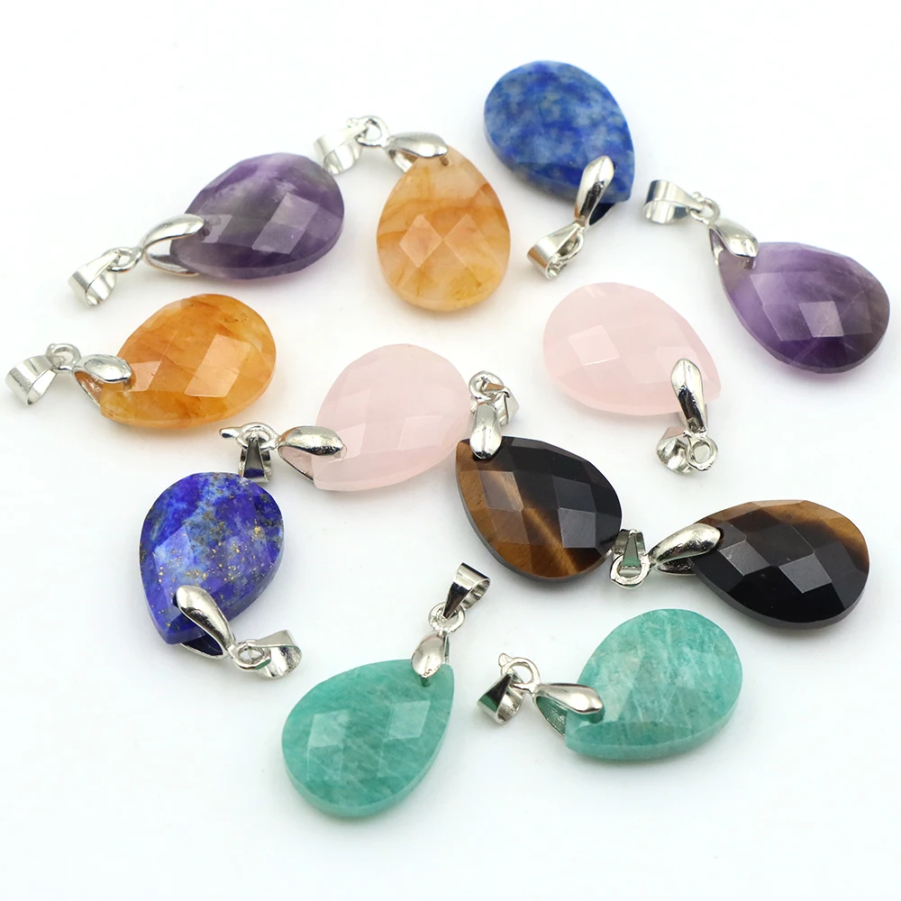 13x18mm Faceted Teardrop Natural Stone Pendant Healing Crystal Water Drop Charm DIY Necklace Jewelry Making Spiritual  Accessory