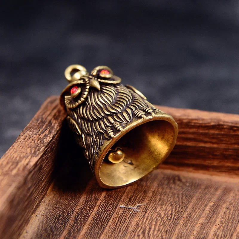 1pc Vintage Owl Bell Keychain Brass Bell Car Key Chain Pendant Small Pendant Men And Women Gift Feng Shui Bronze Bell