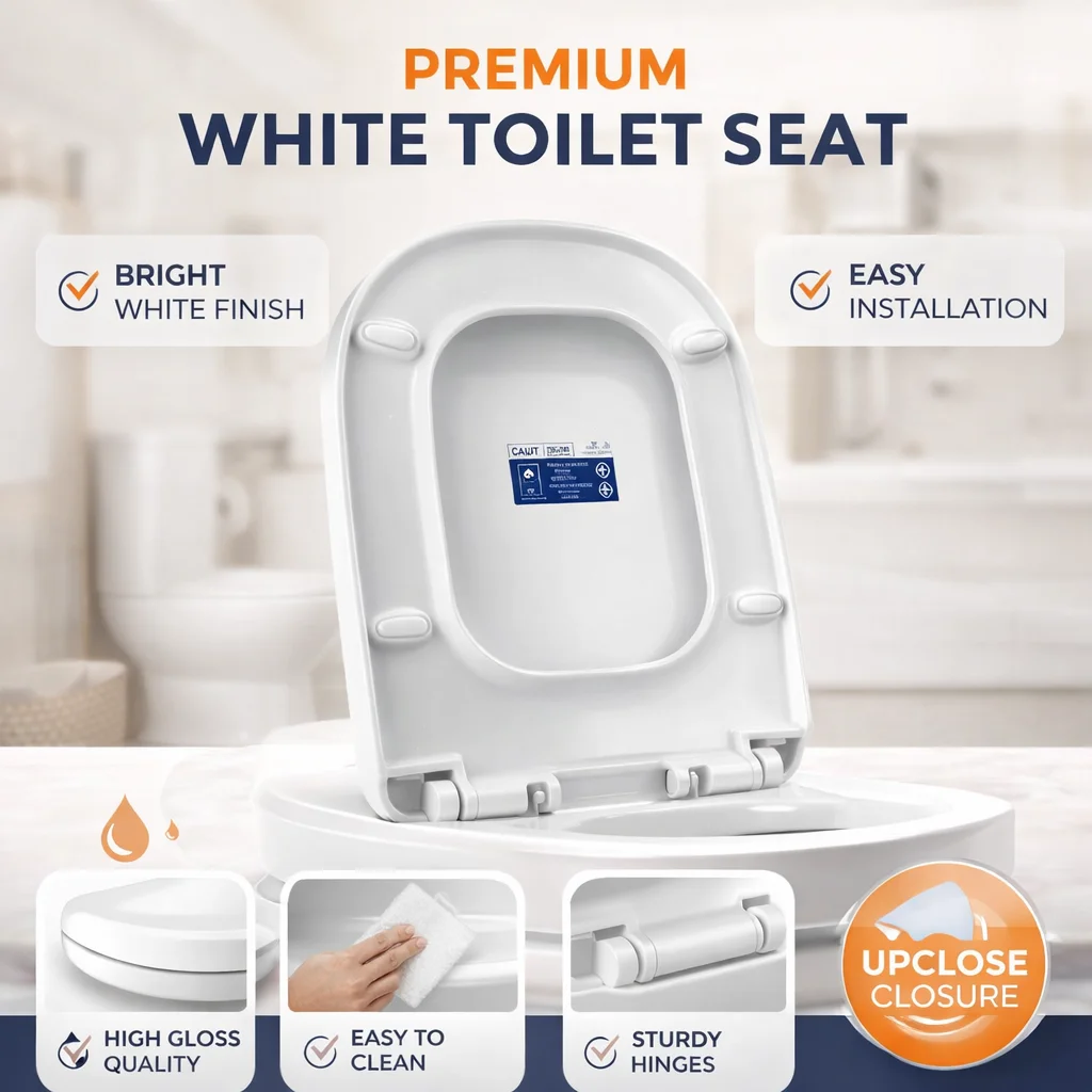 

Standard Replacement Toilet Seat, Universal Plastic Toilet Lid, Easy Mount for Household Bathroom Toilets