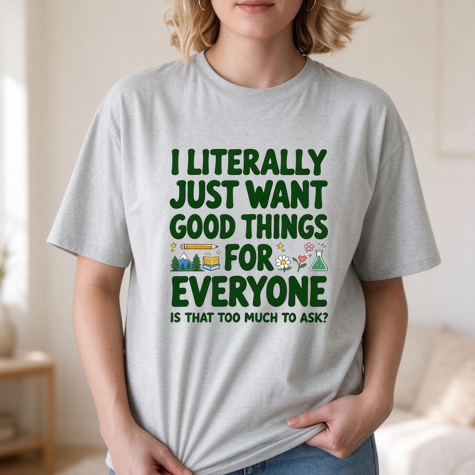 Retro Positive Quote Graphic T‑Shirt Good Things For Everyone Slogan Print Tee Casual Crew Neck Short Sleeve Tops For Women