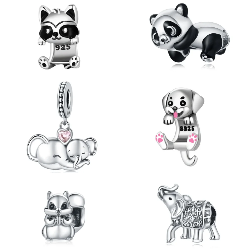 

CYCUFF 925 Silver Animal Series Cute Panda Elephant Charm Pendant Beads Fit Original Bracelet Decoration DIY Birthday Party Gift