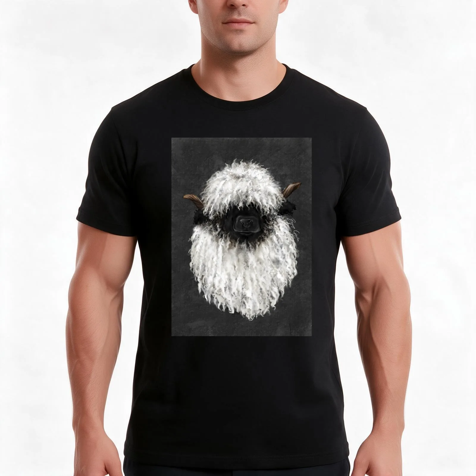 Bo Sheep. Valais Blacknose Sheep.Sticker T-Shirt, Summer Casual Cotton Tee, Oversized Streetwear Tops, Vintage Graphic Print