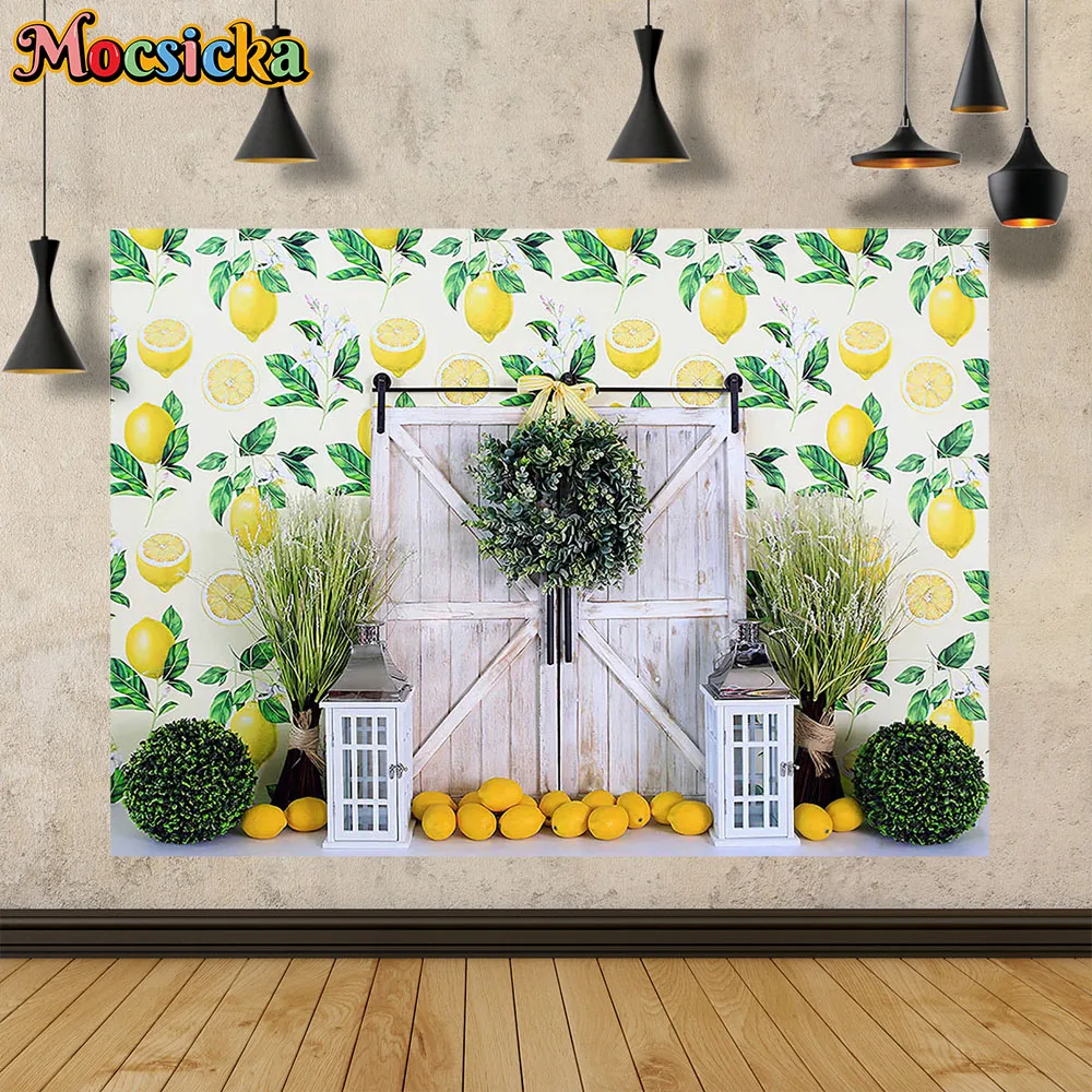 

Mocsicka Hand-painted Lemon Flower Wall Background Newborn Birthday Wedding Decoration Retro Door Backdrop Prop Portrait Studio