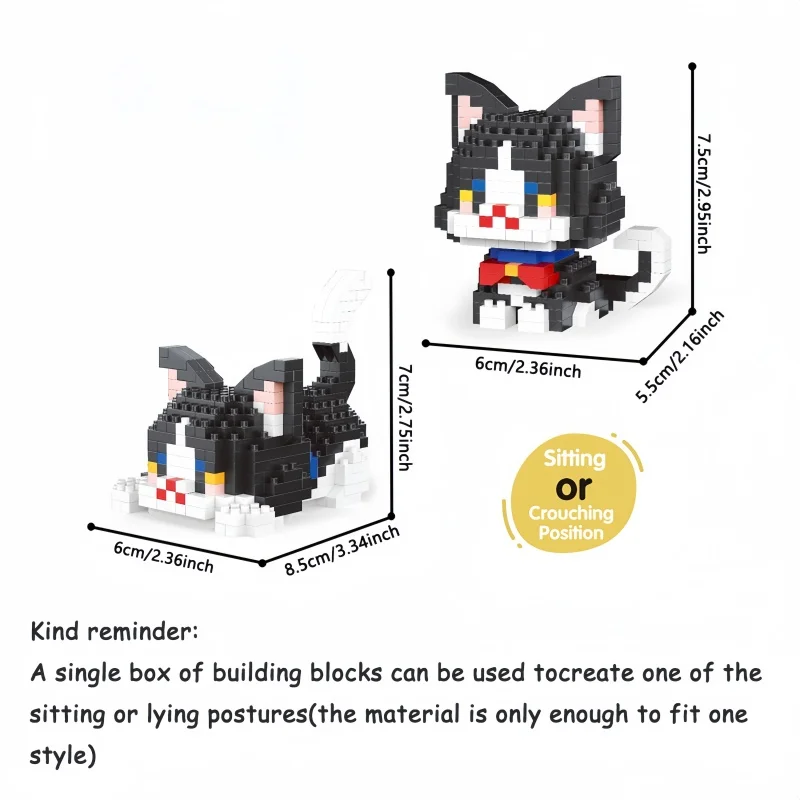Niedliche Mini-Katzen-Mikro-Bausteine – Zwei Montagemethoden, Endloser Spaß, Neujahrsgeschenk für Mädchen, Einfache Puzzle-Dekoration – Detail 7