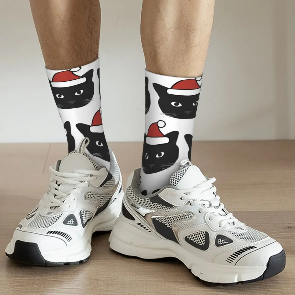 Calcetines largos de gato negro de Navidad, medias absorbentes de sudor Harajuku para todas las estaciones, accesorios para regalos Unisex