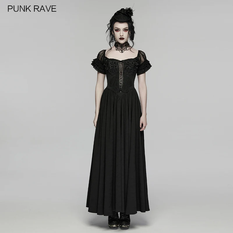

PUNK RAVE Women's Gothic Jacquard Lace Gorgeous Dress 3d Embroidery Mystery Elegance Sleeves Pleats Layering Party Dresses