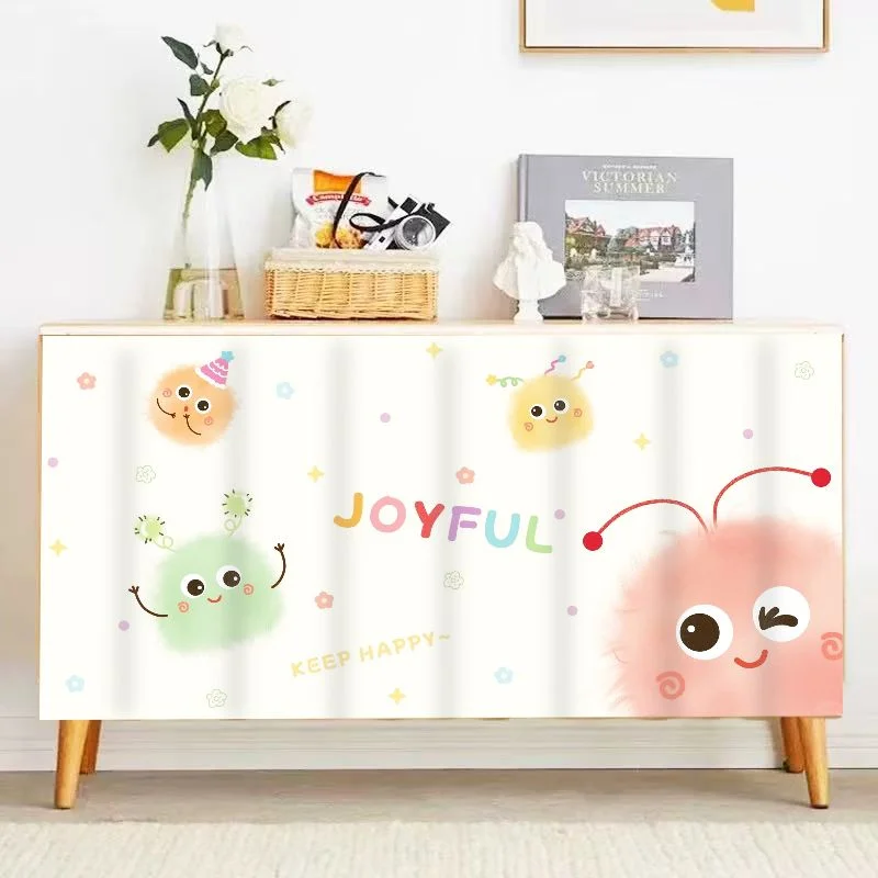 VIKAMA Patchwork Kawaii Cabinet Curtain, Dustproof Wardrobe Door Curtain for Laundry Room Nursery Kids Room Decor