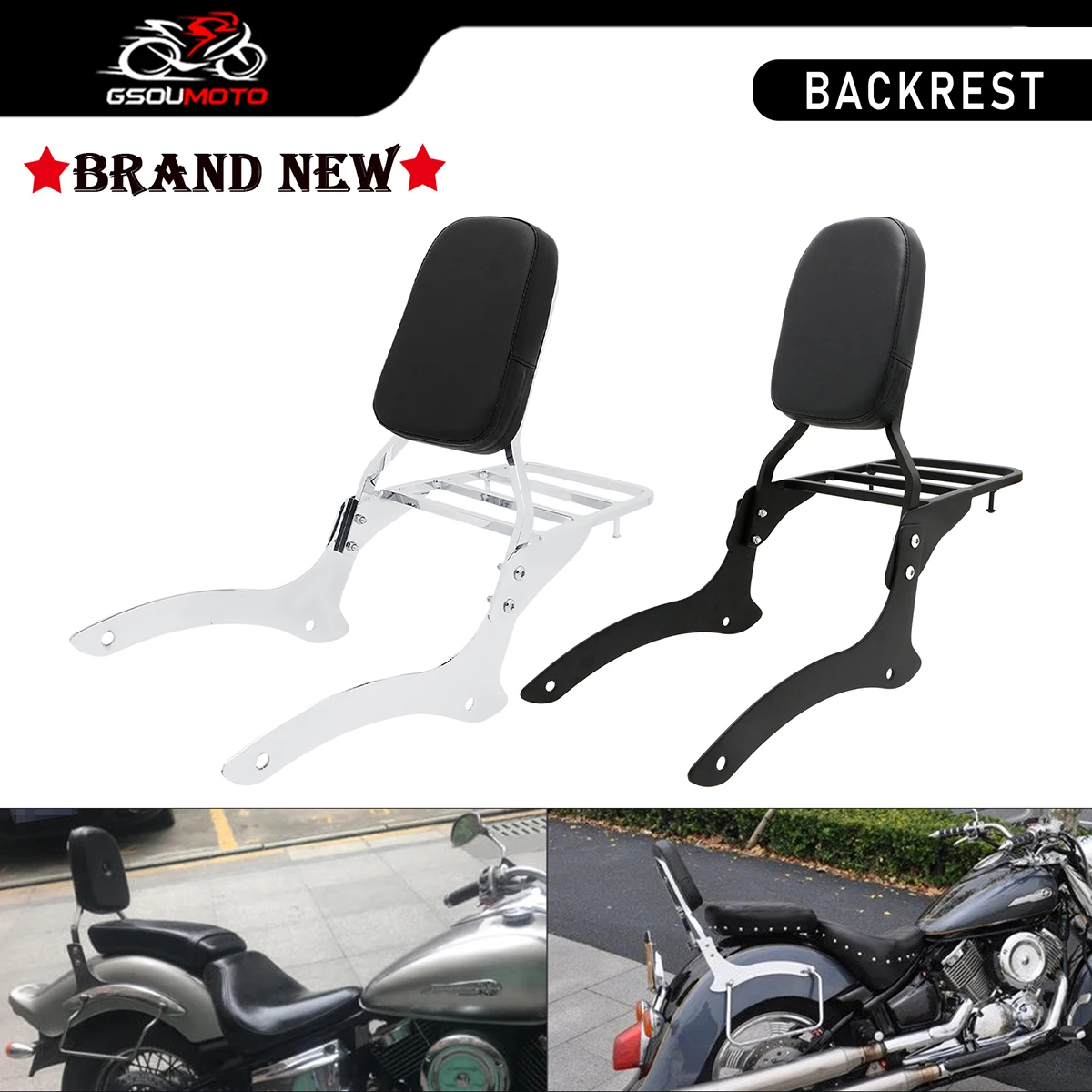 Motorcycle Accessories Sissy Bar Passenger Backrest Luggage Rack For Yamaha Dragstar XVS 1100 Vstar DS Classic 2000-2011 Chrome