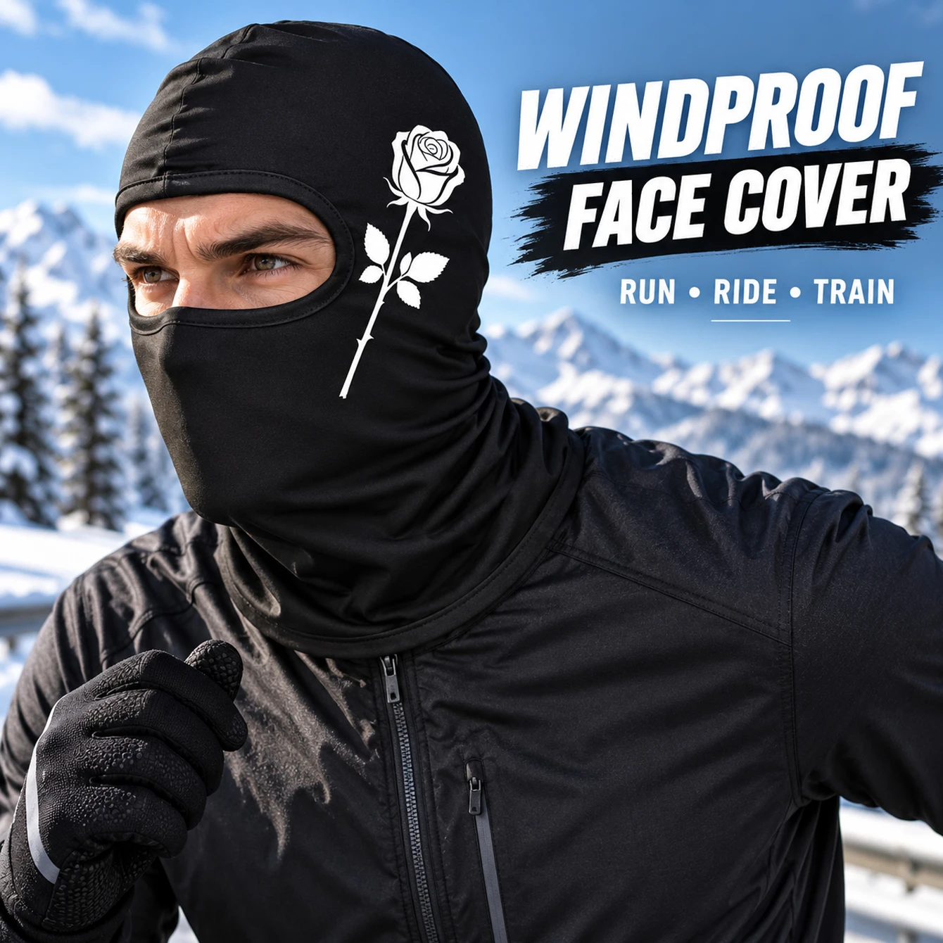 Balaclava Face Mask for Men & Women, Rose Print Design,Windproof Full Face Ski Mask,Made from Breathable Material Hood, Outdoor