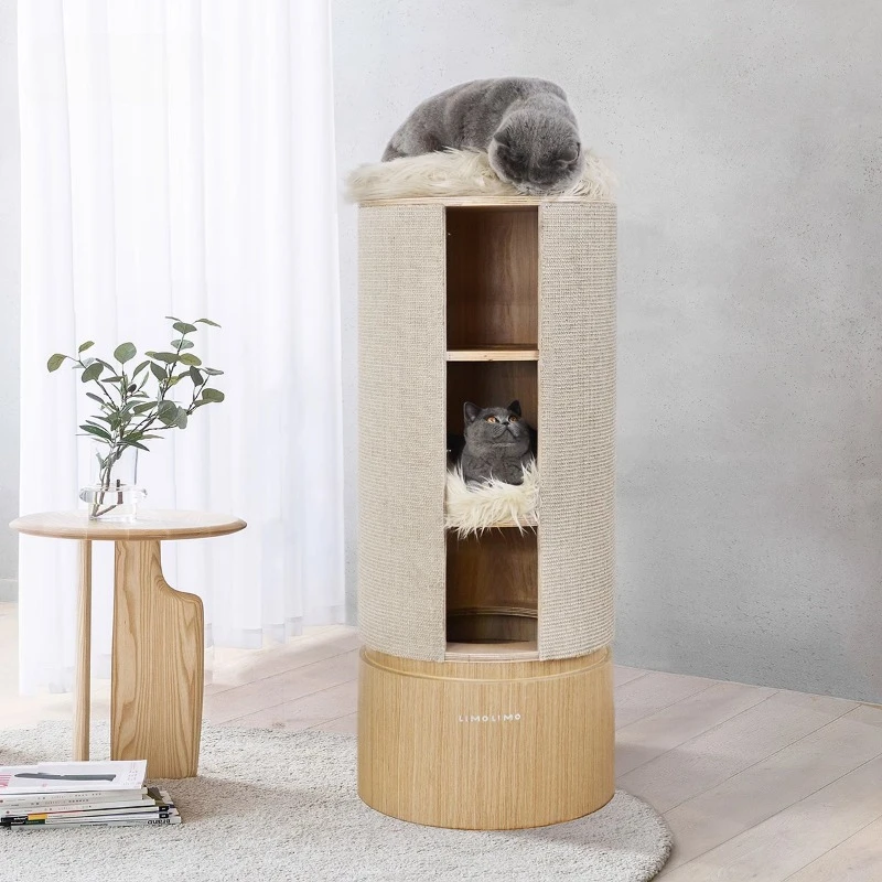 Solid wood sisal barrel cat climbing frame Large tree hole climbing frame Cat nest Cat tree integrated