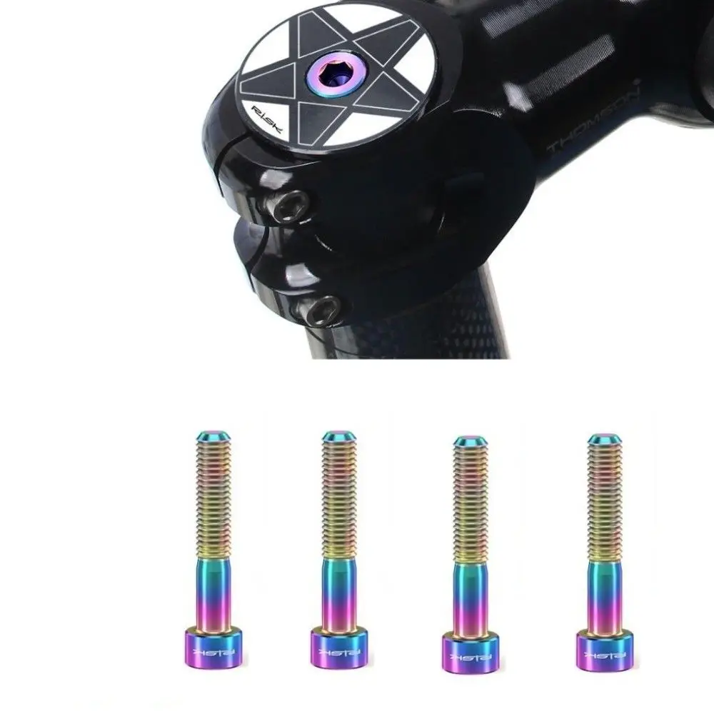 4PCS M6 X 35mm Bike Stem Bolts Titanium Alloy Lightweight Bike Headset Top Cap Screws Compact Rainbow Hex Bike Screws