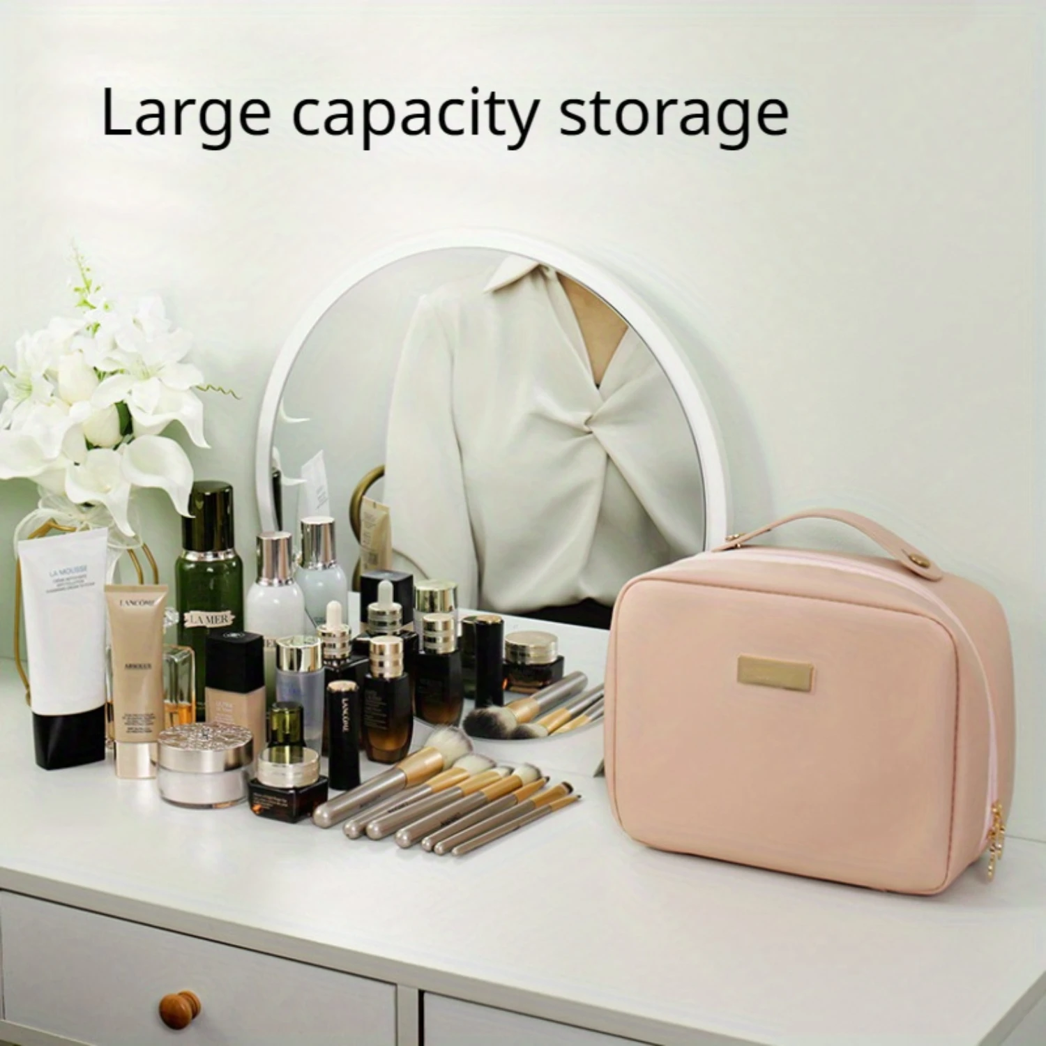 Capacity Cosmetic Bag, Portable & Durable Makeup Organizer With TPU Protection Cover, Stylish Hand-Held Toiletry  Bag, Elegant T