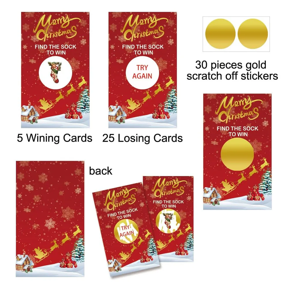 Christmas Scratch Off Cards 30Pcs Christmas Stocking Scratch Off Cards Vouchers Festive Raffle Bill Christmas Party Games Cards