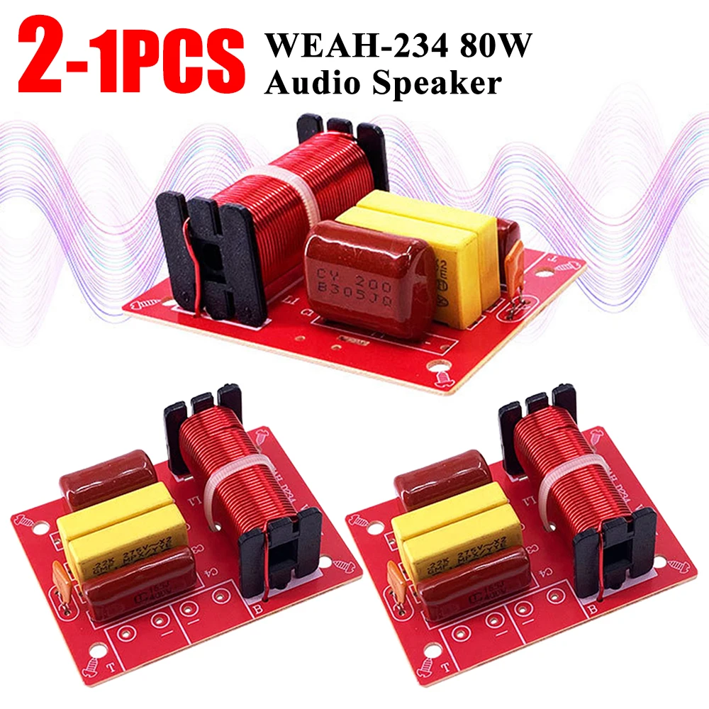 1-2PCS WEAH-234 80W Audio Speaker Crossover Circuit Treble Bass Module 2 Way HiFi Frequency Divider Loudspeaker Filter Refit Kit