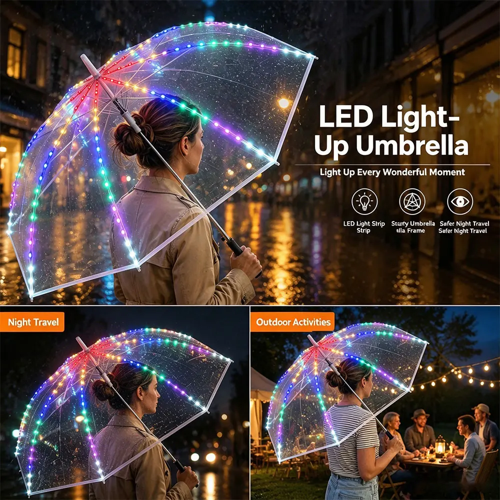 Creative Light-Up Umbrella: 8-Rib Transparent Outdoor Prop Umbrella (Sold without batteries)