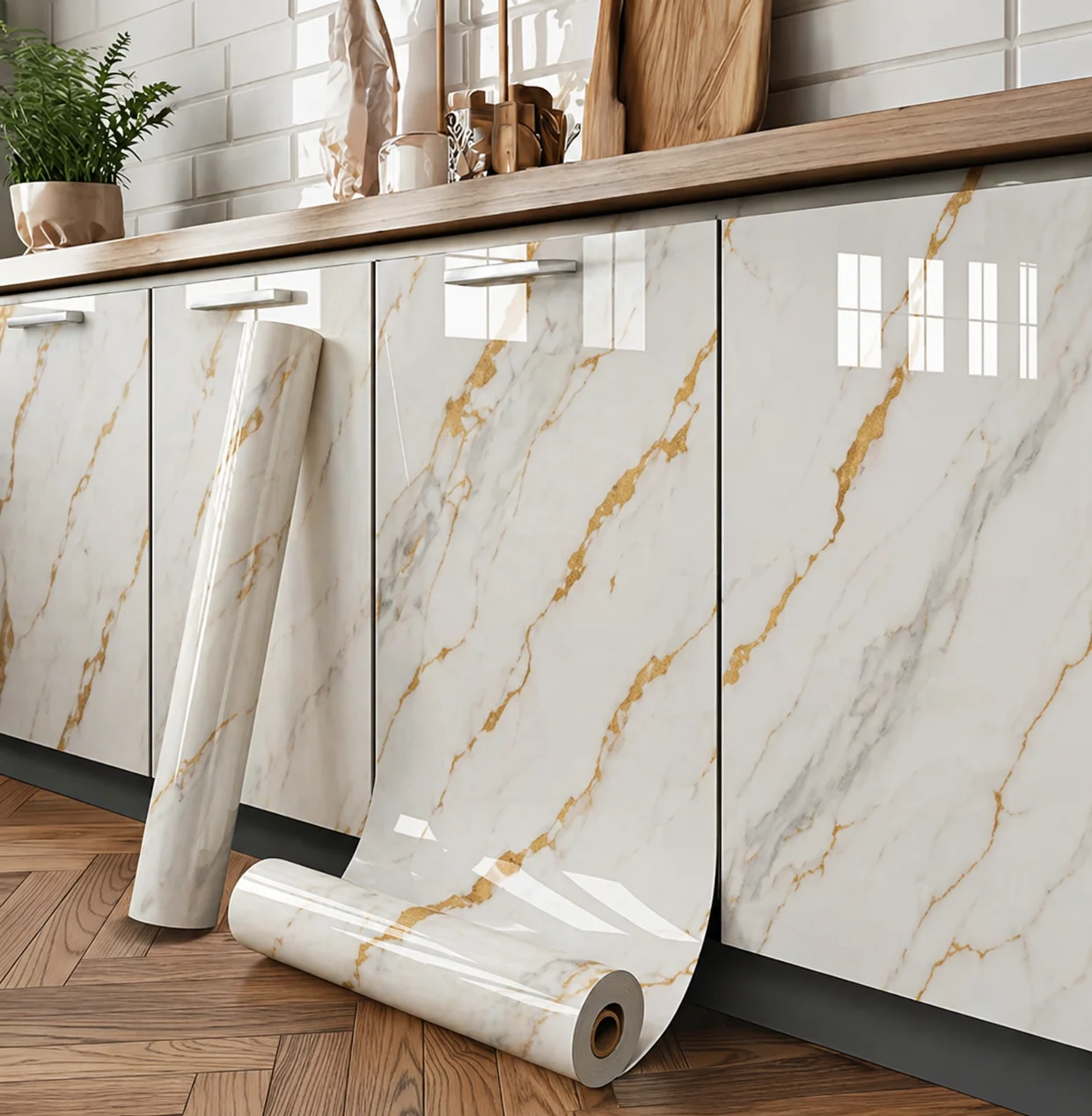 

Marble Wall Stickers Tile Stickers Waterproof Self-Adhesive Wall Decal Home Decor Bathroom Bedroom Living Room Decoration