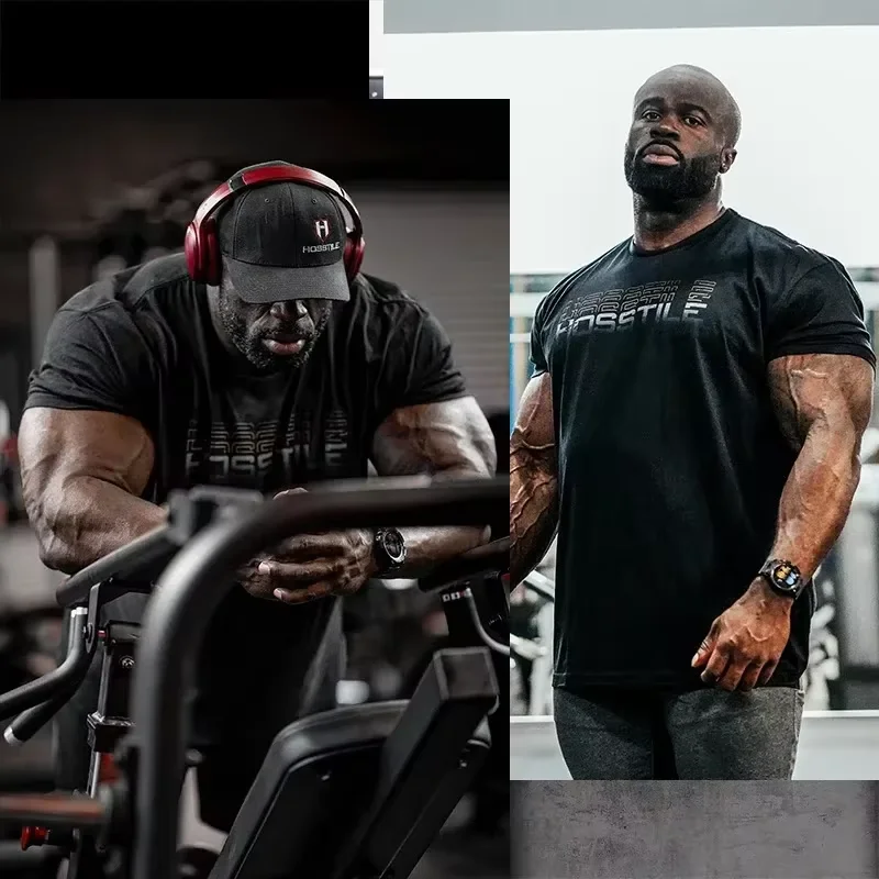 2026 New Muscle Fitness Workout T-shirt Loose Fit Short Sleeve Tops Breathable American GYM Sports Streetwear Tees