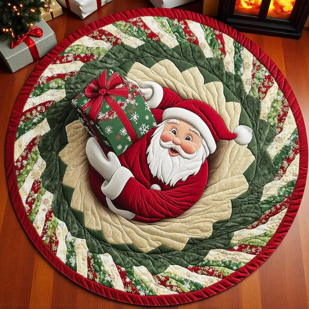 Round Christmas Area Rug 3D Santa Emerging from Hole Optical Illusion Non Slip Carpet Christmas Gift for Kids Home Party Decor