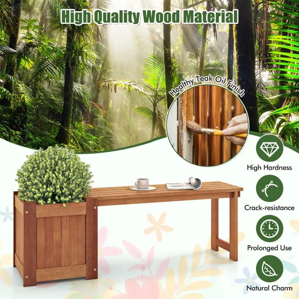 Scatola per fioriera in legno per letto da giardino rialzato con finitura a olio di teak da 1 pezzo con panca in legno massello resistente agli agenti atmosferici per patio esterno