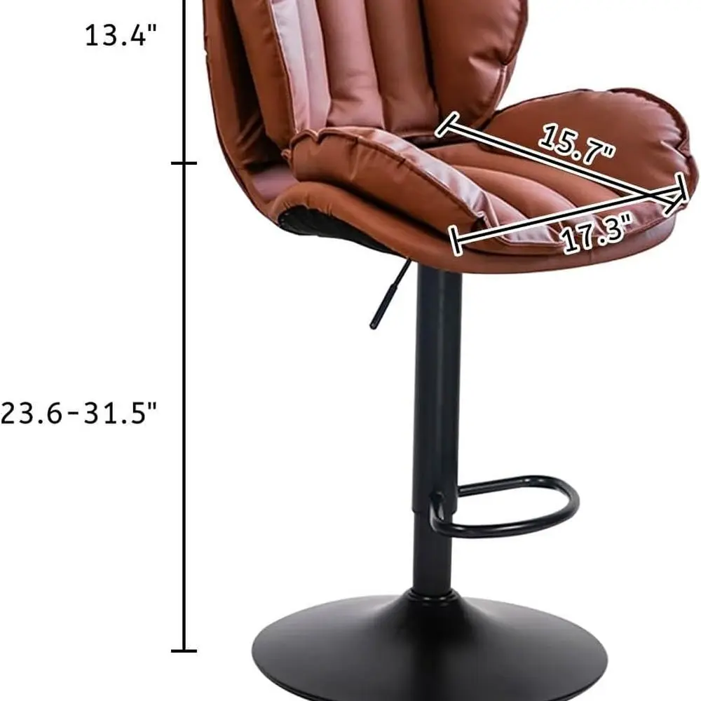 Tabouret de bar pivotant réglable avec dossier, 23,6-31,5 pour îlot de cuisine, salle à manger, bureau - Marron