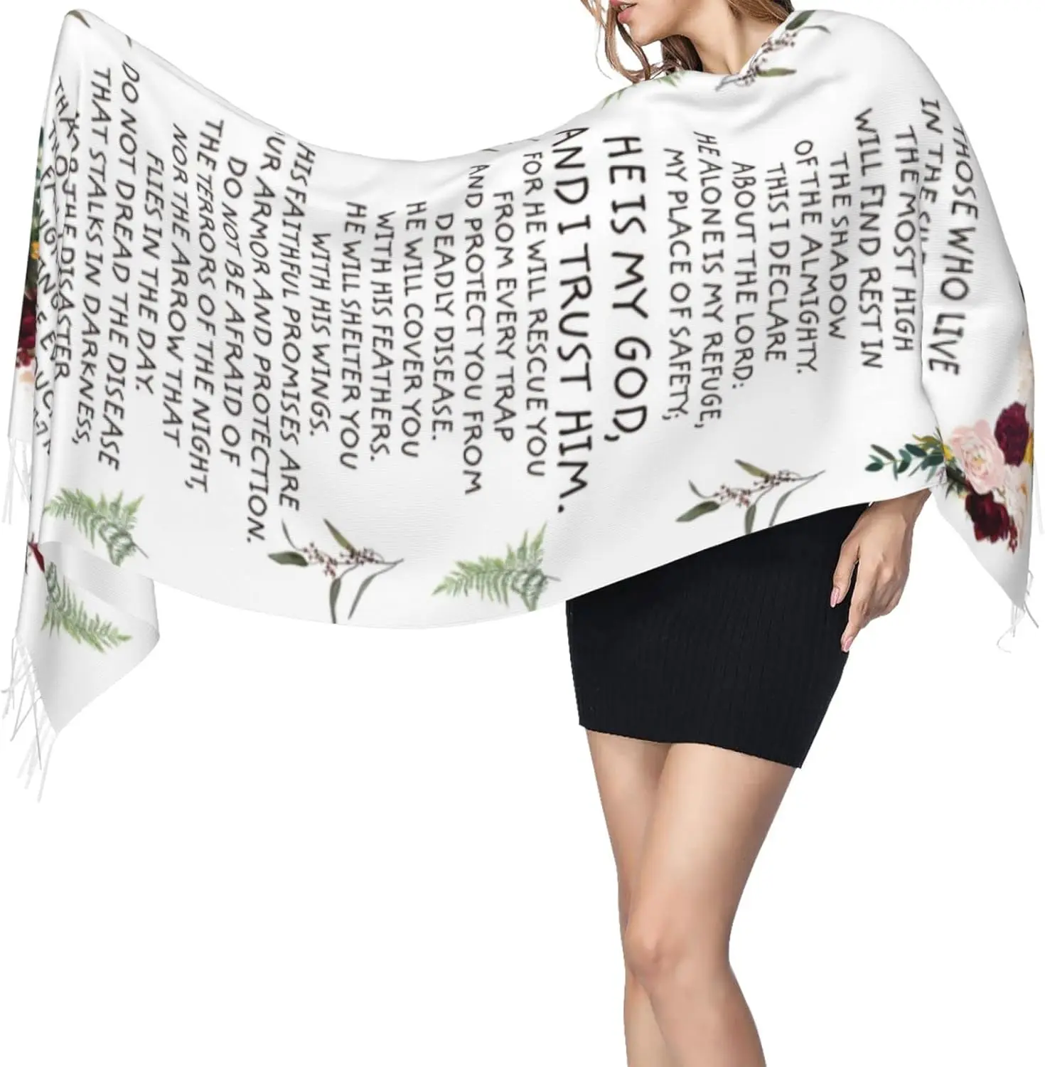 Travel Scarf The Lord Is My Shepherd 23rd Psalm Floral Cashmere Pashmina Shawl Inspirational Bible Verse Scripture