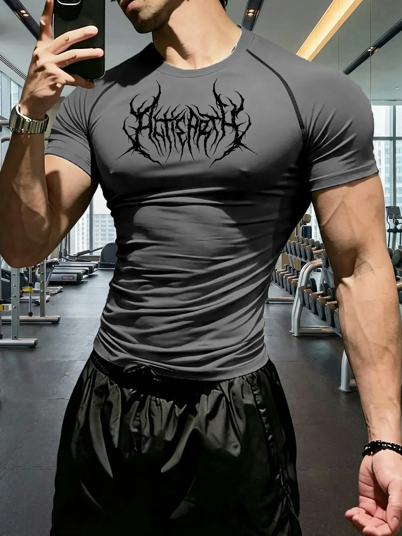 New Men's and Women's Fitness Clothes, Featuring Dark Style Gothic Trendy Pattern Printing, Quick Drying and Breathable