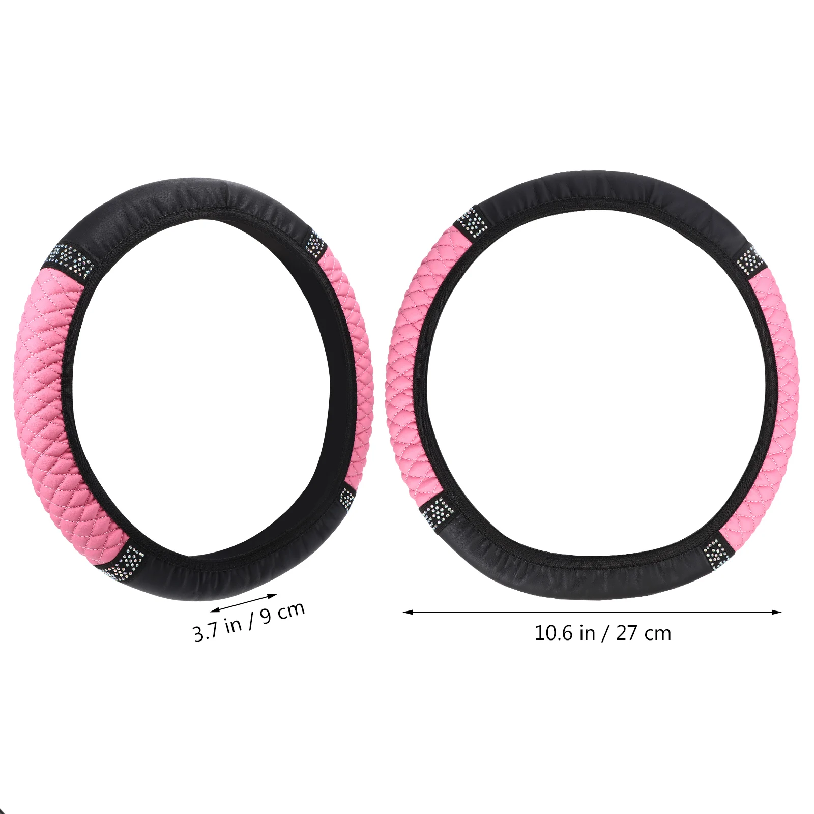 

2 Pcs PU Steering Wheel Cover Rhinestone Diamond Bling Car Accessory Universal Fit Easy Replace