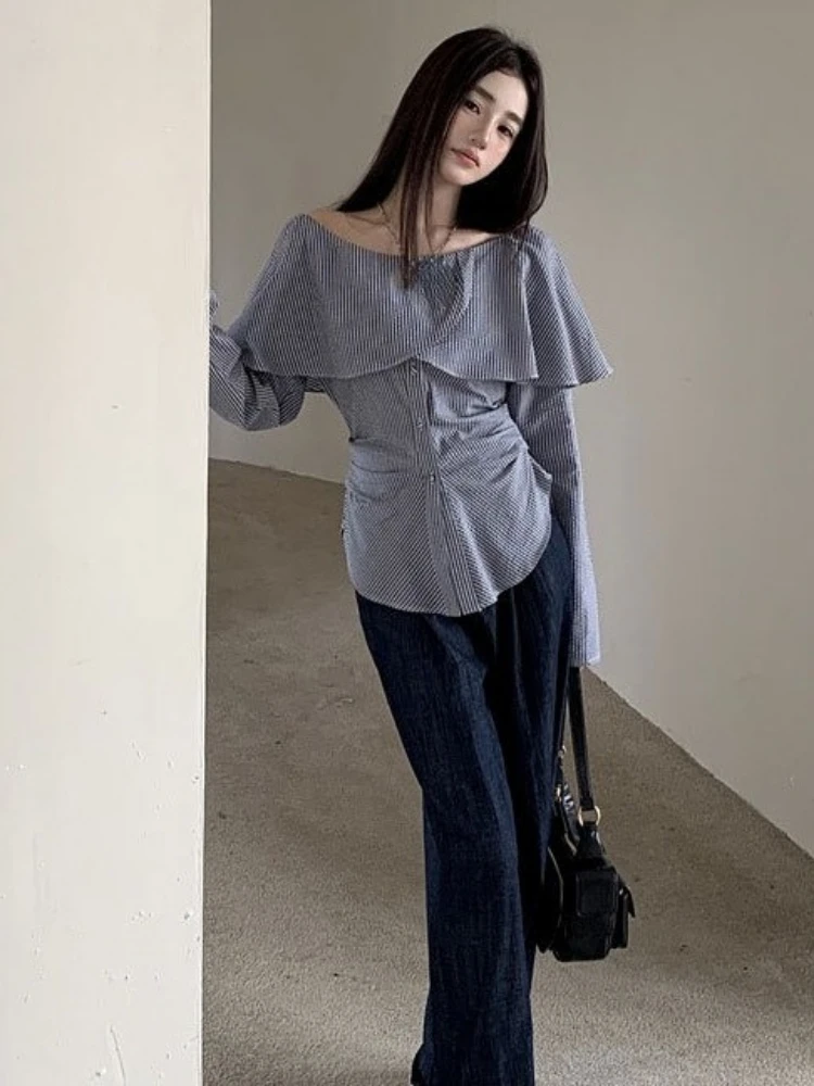 Y2k الجمالية مائل الرقبة شريط المرأة بلوزة خمر الجنية تكدرت الجرونج سليم صالح Blusas Harajuku واحدة الصدر مطوي قميص