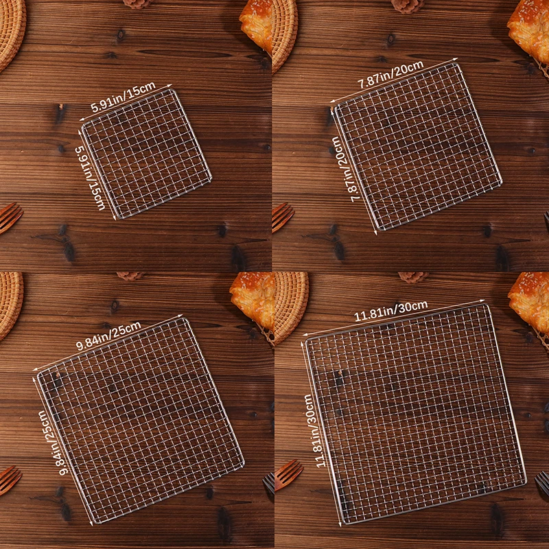 Stainless Steel Camping Grill Rack Grate Mesh Pads Portable Square Grilling Net Fire Cooking Outdoor Traveling Picnic BBQ Pad