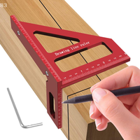 3D Multi Angle Aluminum Red Measuring Ruler 45/90 Degree Woodworking Square Protractor Drawing Line Miter Triangle Layout Tool