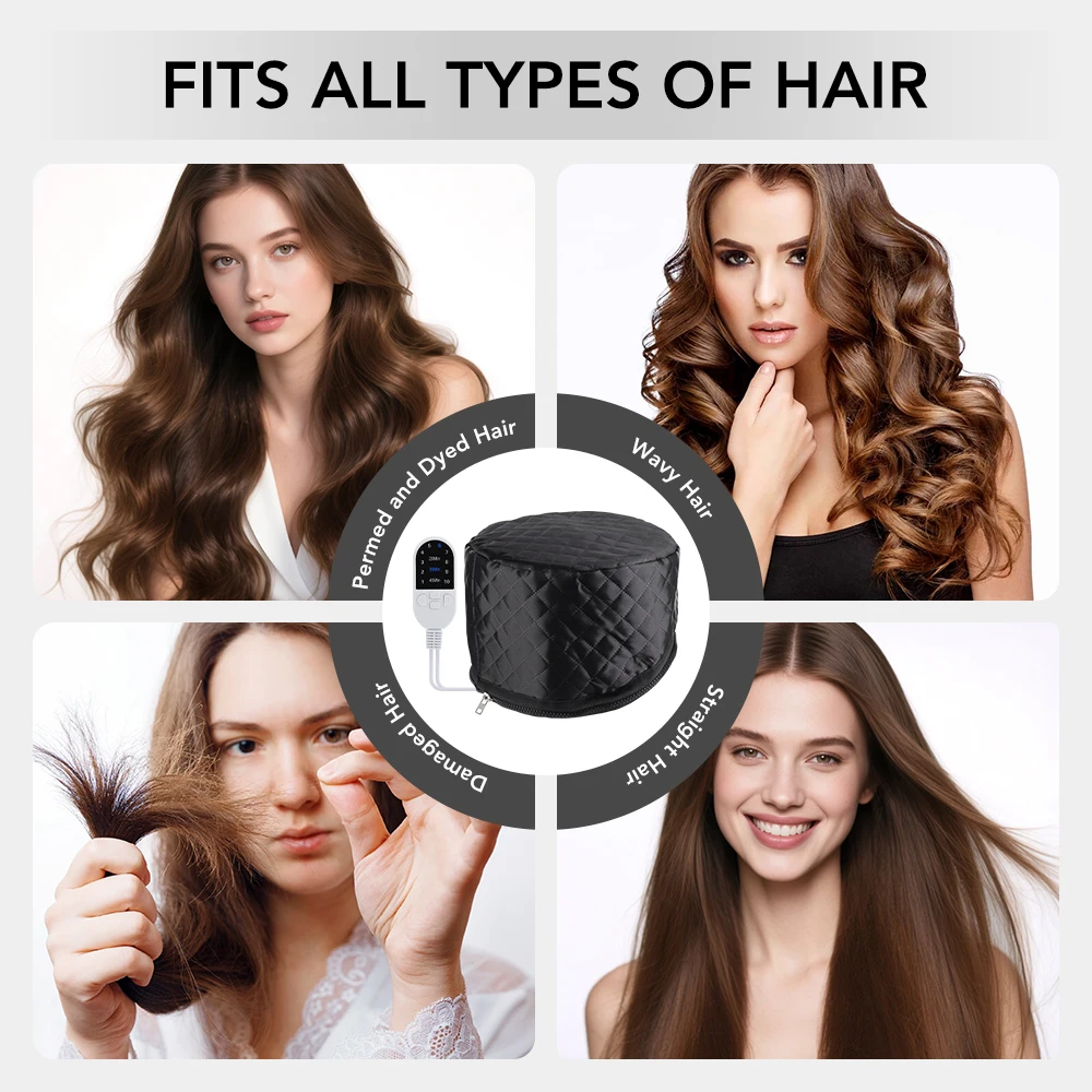 Portable Hair Steamer Hat Home Salon 10-Level Heats Up Smooth Hair Mask Oil Baking Cap Deep Conditioning Thermal Hair Bonnet