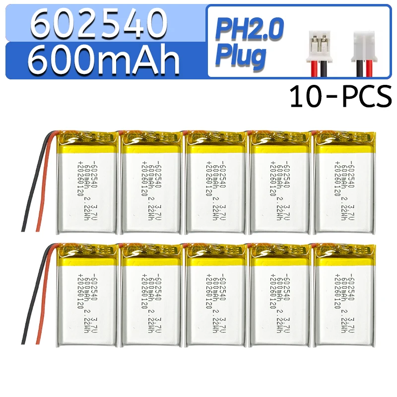 Rechargeable 3.7V 600mAh 602540 Polymer Battery Can Be Used for GPS Smart Watches, Sports Cameras, Portable DVD, Bluetooth Earph