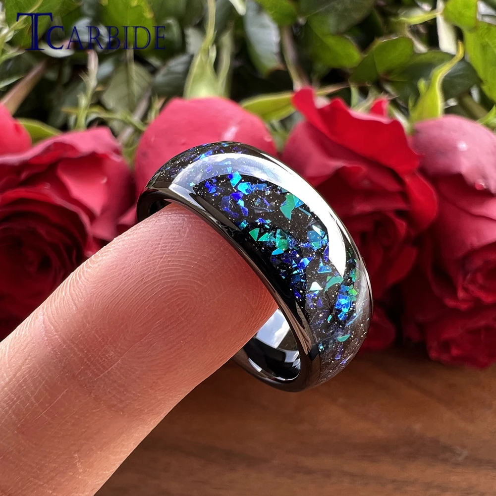 Very Beautiful Bright Opal Ring 8mm Men Women Tungsten Engagement Wedding Band Domed Polished Comfort Fit