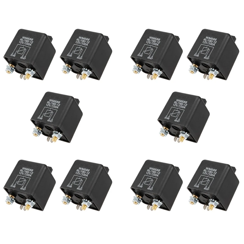 10X 12V 100Amp 4-Pin Heavy Duty ON/OFF Switch Split Charge Relay For Auto Boat Van Black