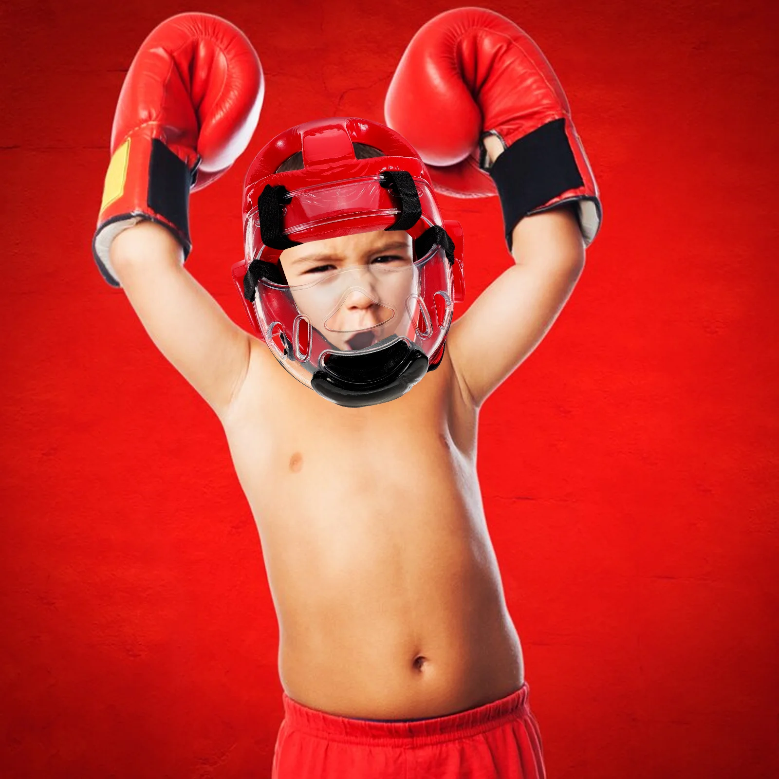 

Headgear for Taekwondo Kids Blue PU Sponge Impact Resistant Face Cover Protection Sparring Martial Arts Combat Sports