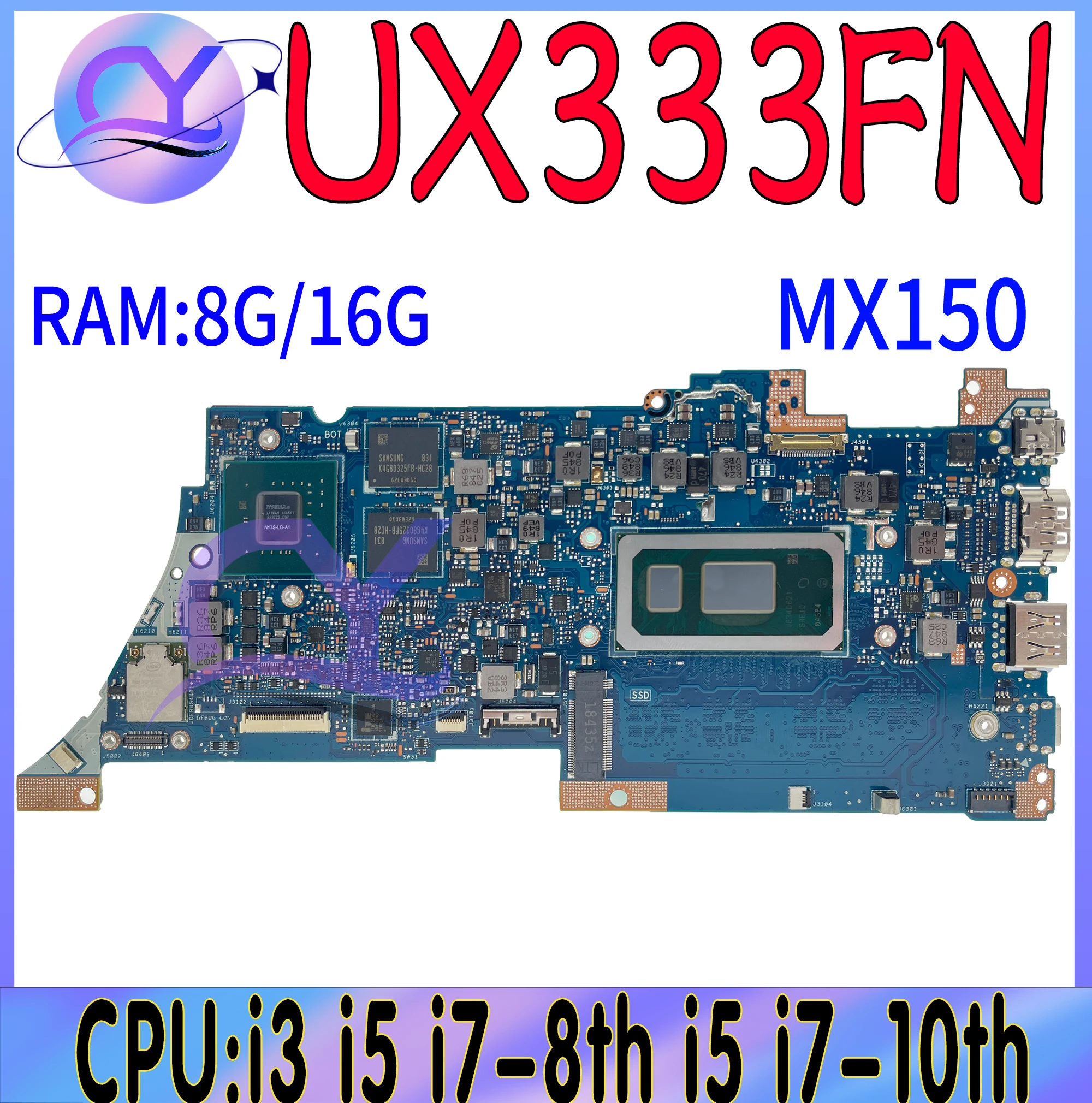 UX333F Laptop Motherboard For ASUS UX333FA UX333FN U3300F U3300FN Mainboard With i3 i5 i7-8th i5 i7-10th UMA/MX150 100% Working