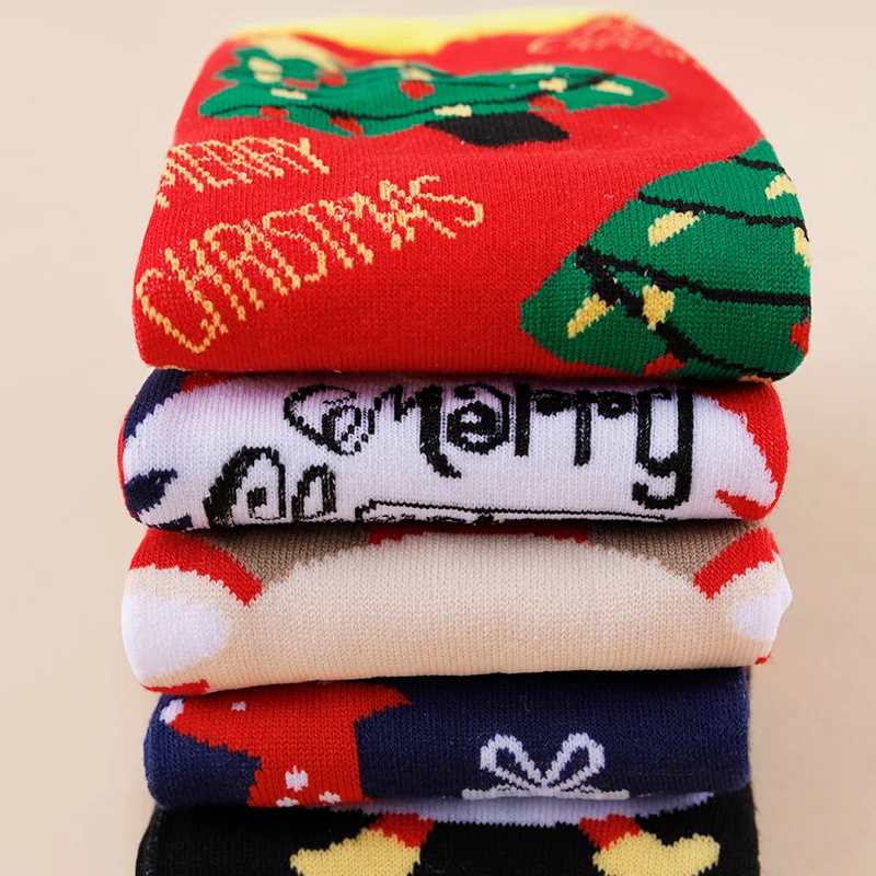 1/5/10/15/20 Pairs Random Women Classic Christmas Elements Cartoon Pattern Comfortable Breathable Mid‑Calf Socks