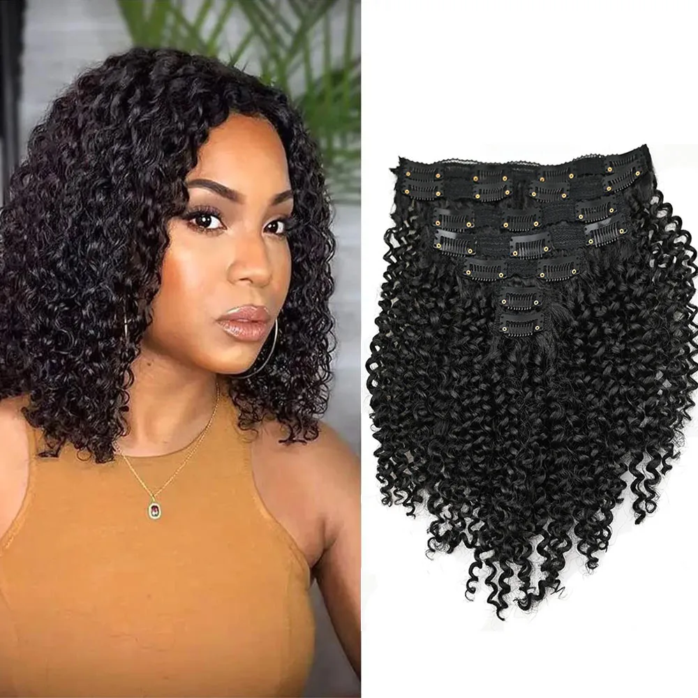 Cross border Eight Piece Set Women's African Small Curly Black Wig 18Card Non trace Hair Extension Piece Synthetic Wig Piece