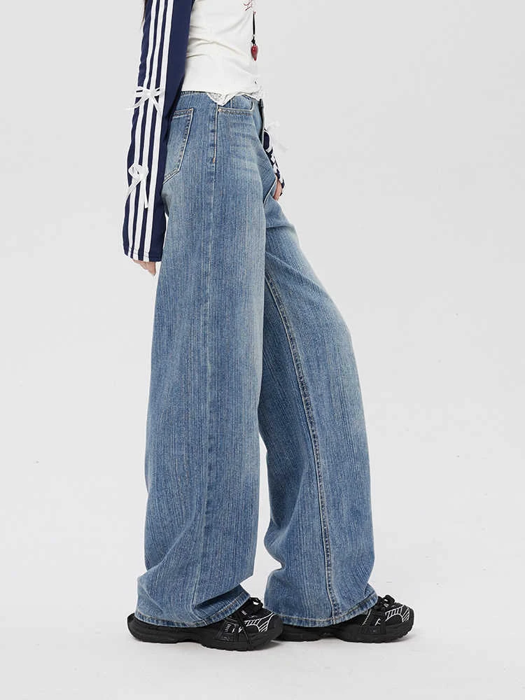 Women's Baggy Jean Wide Fit American Retro Classical High Street High Waist Y2k Japanese 2000s Denim Pants Cowboy Long Trousers